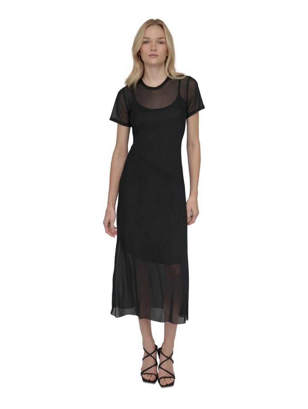 Dkny Mesh Jewel-Neck Short-Sleeve MIDI Dress - Black 2 ($129)
